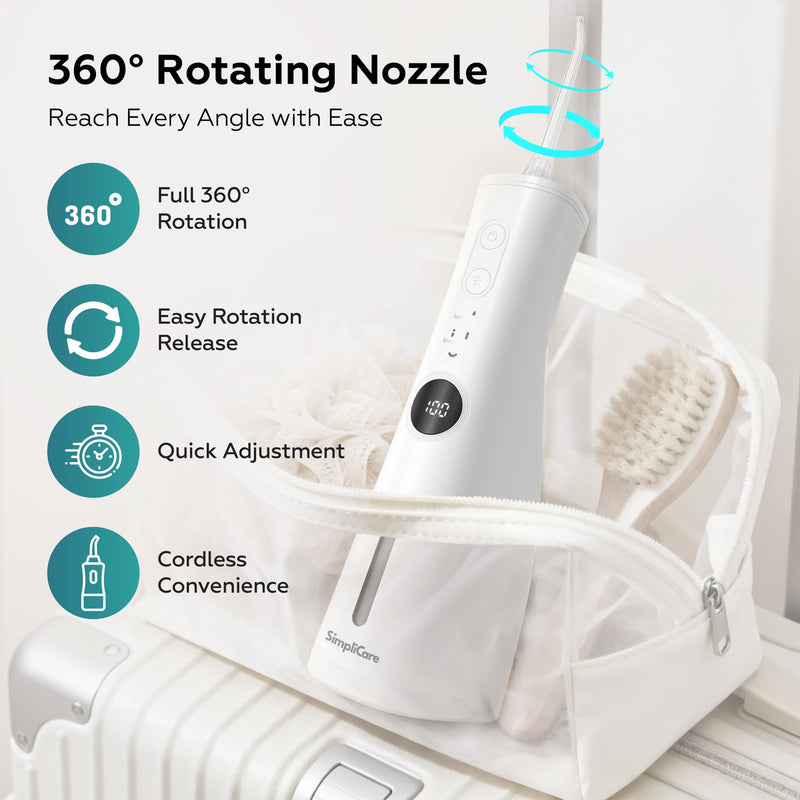 Cordless Water Flosser Oral Irrigator | 10–150 PSI Adjustable Pressure | 5 Cleaning Modes | 10 oz Tank | IPX7 Waterproof | 8 Jet Tips for Teeth, Braces & Gums | USB-C Rechargeable (F5039W) White