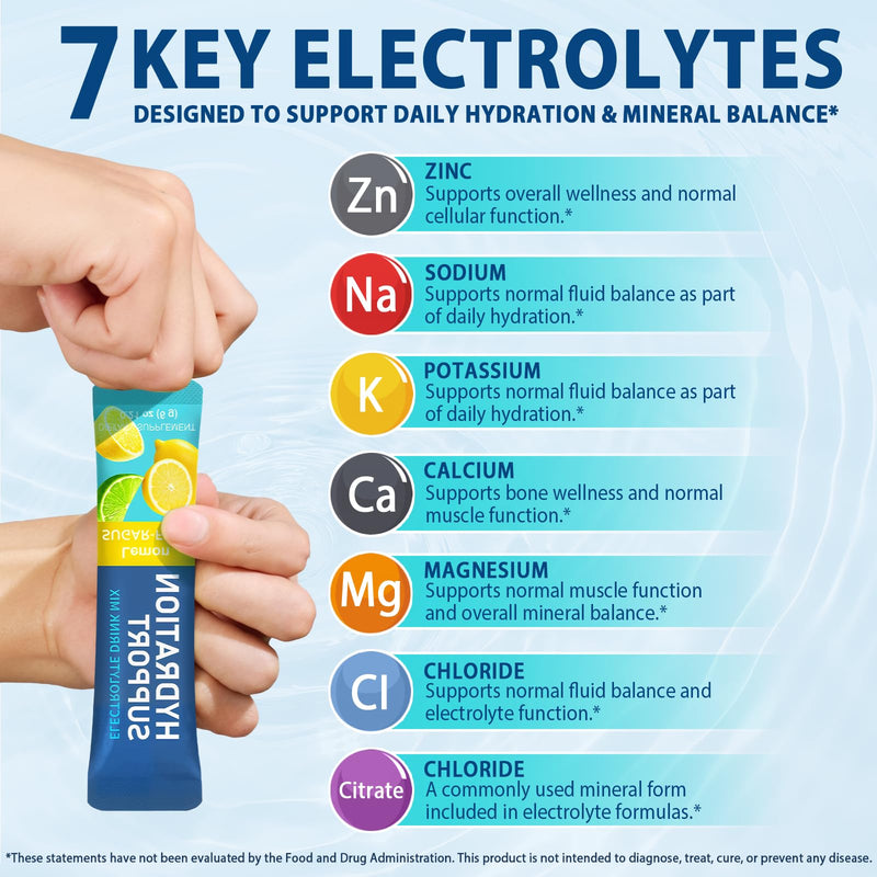 Electrolytes Sachets 24PCS, Electrolytes Powder with Hydration Nutrition, Zero Sugar Hydration Packets with 7 Key Electrolytes & 5 Vital Vitamins for Rapid Hydration, 6 Flavors