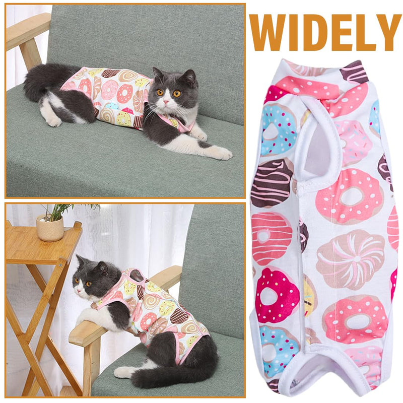 WeddHuis Cat Surgical Recovery Suit Collar Alternative for Cats Dogs Post Surgery Pajama Suit Home Indoor Pets Clothing Donut (M) - BeesActive Australia