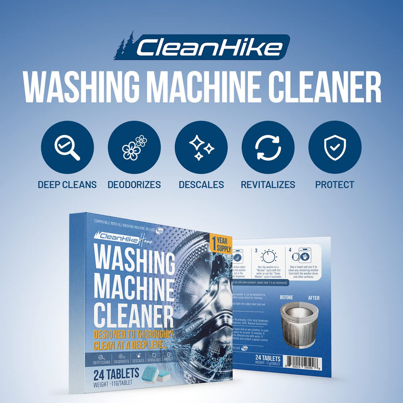 Washing Machine Cleaner Descaler Tablets - (24 Tablets, 1 Year Supply) Eco-Friendly Deep Cleaning Tablets for HE Front & Top Loader Washer, Remove Ordor Grime Buildup Residue Eliminator 1 Count (Pack of 1) 1.0 - BeesActive Australia