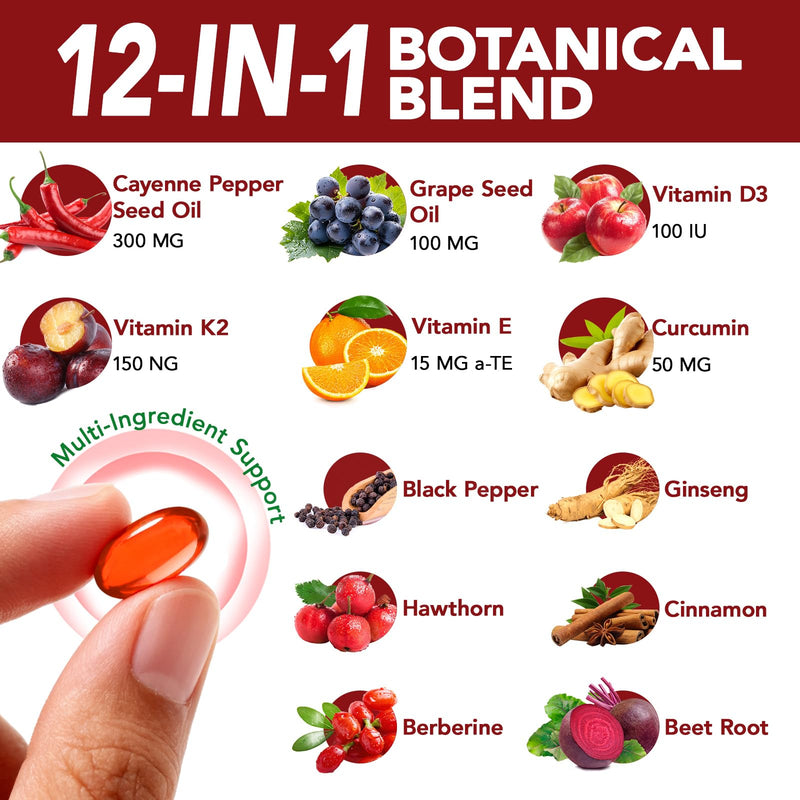 Cayenne Pepper Capsules with Turmeric & Beetroot – 12-in-1 Formula with Black Pepper Extract for Absorption – Vitamins D3, K2 & E – Supports Circulation & Antioxidant – 240 Softgels (80-Day Supply) Cayenne Pepper + Complex