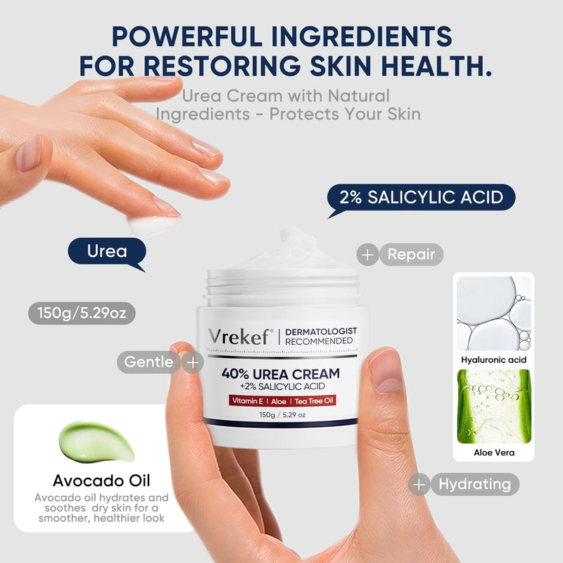 Urea Cream 40 Percent for Feet Maximum Strength, Urea Cream 40% Plus Salicylic Acid 2%, Foot & Hand Cream for Dry Cracked 40%