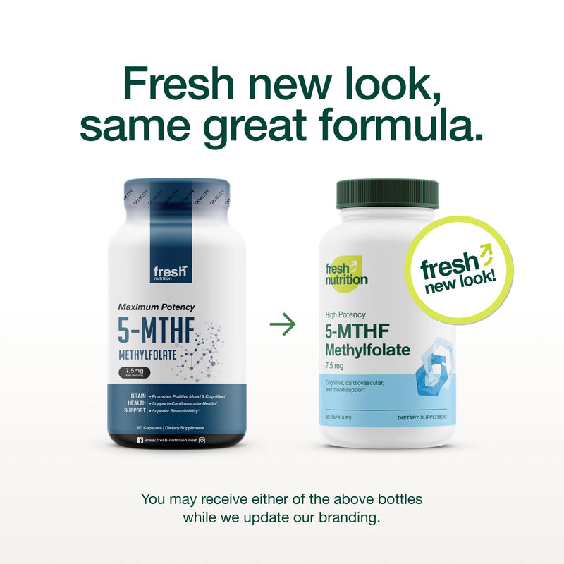 Fresh Nutrition L Methylfolate 7.5mg – DNA Verified for Maximum Potency – Superior Bioavailability – 5-MTHF Methyl Folate - 90 Capsules 7.5mg 90 Capsules