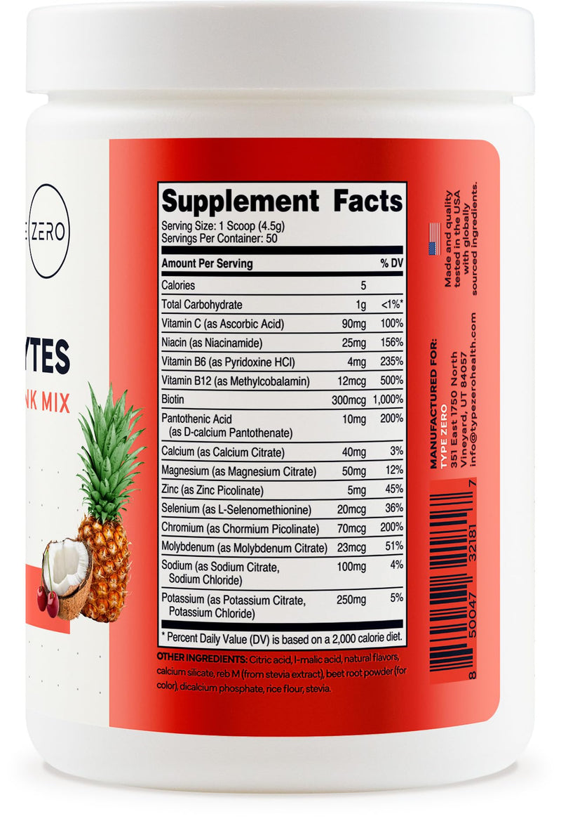 Type Zero Clean Electrolytes Hydration Powder (Fruit Punch) 50 Servings | 14 Essential Vitamins & Minerals, Sugar Free, Zero Artificial Ingredients
