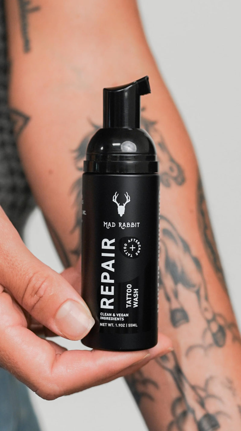 Mad Rabbit Tattoo Aftercare Soap - Tattoo Soap for New Tattoo - Fragrance Free Tattoo Foam Wash - Unscented Tattoo Cleaner Made with Clean + Vegan Ingredients, 2oz