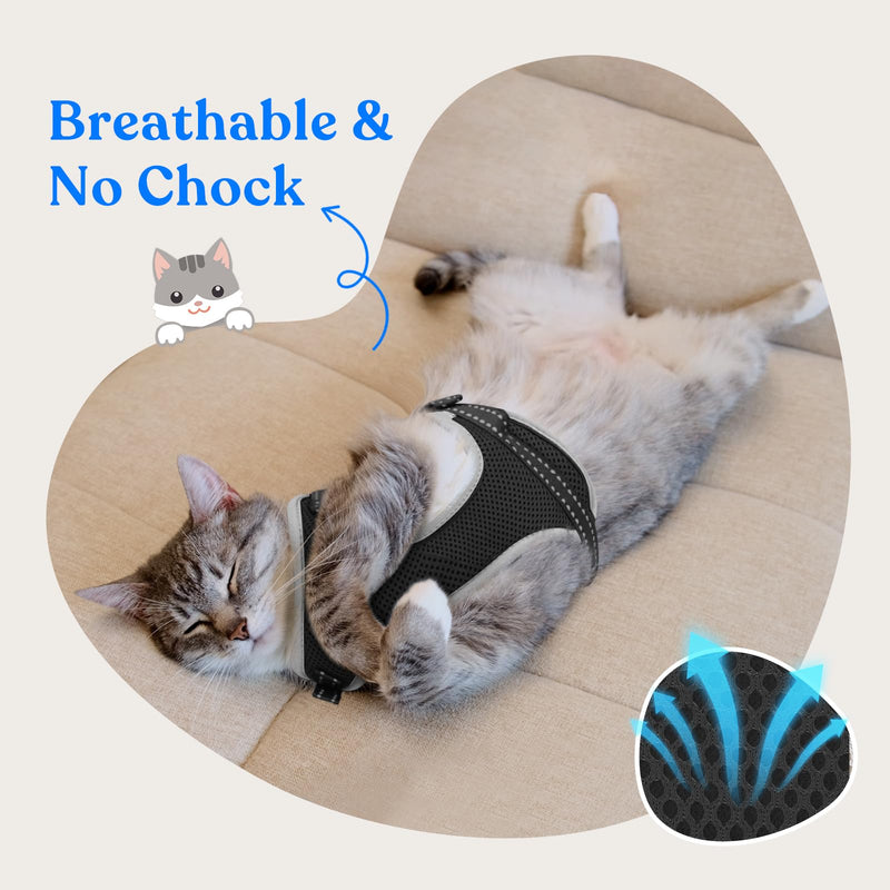 Supet Cat Harness and Leash for Walking Escape Proof, Adjustable Harness for Cats, Easy Control Small Cat Harness for Medium Large Kitten S Black Small (Chest: 13.5" - 15.5") - BeesActive Australia