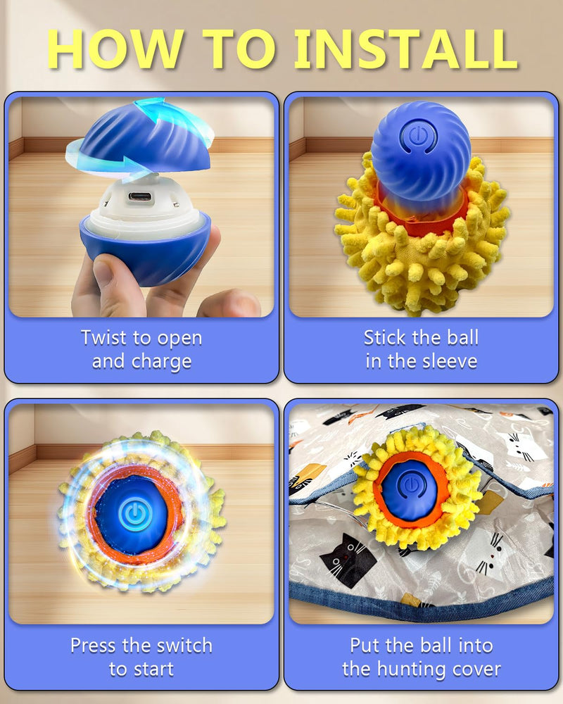 Interactive Cat Toys for Indoor Cats, Automatic Motion Cat Ball Toy with Play Pouch, Hide and Seek Cat Toy with Plush Shell, Rechargeable Kittens Toy, Simulated Hunting Cat Toys - BeesActive Australia