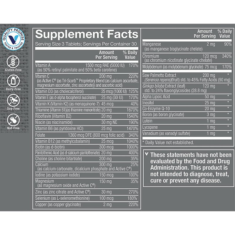 The Vitamin Shoppe Brand Ultimate Man 50+ Multivitamin, 90 Tablets | Men’s Multivitamin with Vitamins, Minerals & Antioxidants for Energy, Immune & Overall Wellness Support, Gluten Free