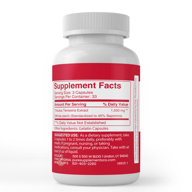 PURE ORIGINAL INGREDIENTS Tribulus Terrestris (100 Capsules) Always Pure, No Additives Or Fillers, Lab Verified 100 Count (Pack of 1) - BeesActive Australia