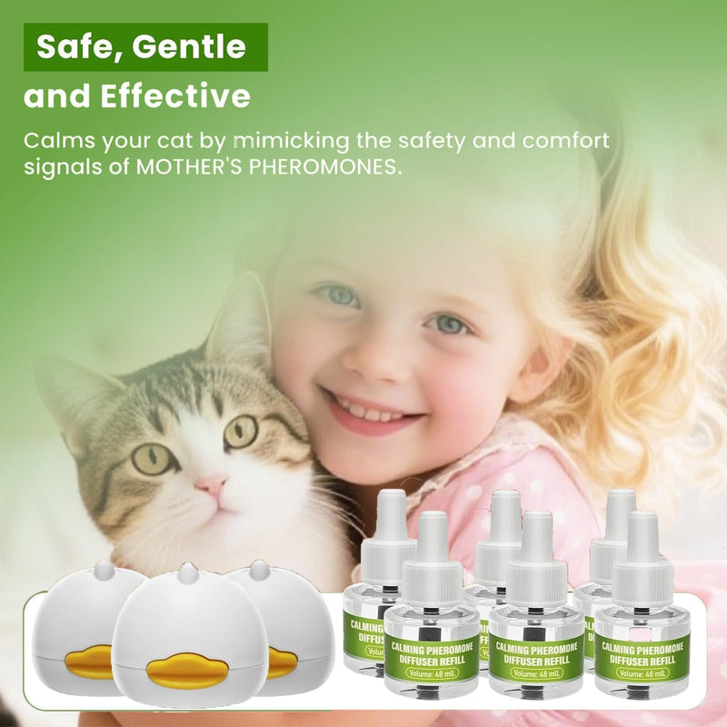 9 Pack Cat Calming Pheromone Diffuser Kit for Cats Refill, Long-Lasting 180 Days Supply Relieve Stress & Anxiety Reduce Fighting Spraying and Scratching for All Cats (3 Plug-Ins & 6 Refills)