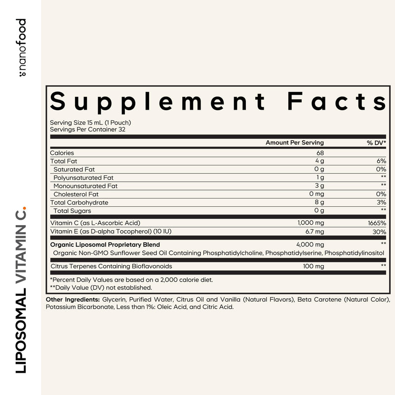 Codeage Liposomal Vitamin C Liquid 1000mg Vitamin C, 4000mg Essential Phospholipids, Supplement For Daily Immune Support, Liposomes For Absorption, Citrus Bioflavonoids, Vitamin E, Non-GMO, 32 Pouches