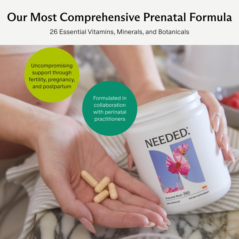 Needed. Prenatal Multivitamin with Citrus Scent Insert, 30 Day Supply | Complete Prenatal Multi For Before, During, & After Pregnancy, 26 Optimal Nutrients Including Choline, Vitamin B, & Folate 240 Count (Pack of 1) Citrus Insert
