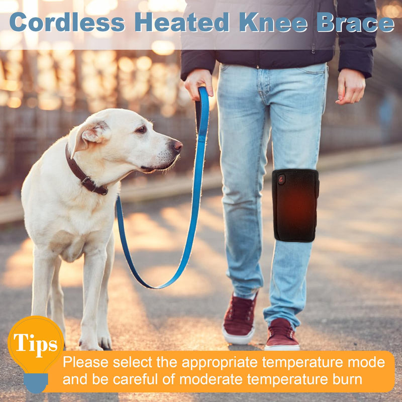 Heated Knee Brace, Cordless Knee Heating Pad for Arthritis, 3 Temperature Modes Knee Warmer, 3000mAh Battery Operated Knee Wrap for Men Women Seniors, Black(Single) Black(Single)
