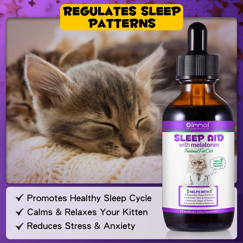 Cat Sleep Support & Calming Aid - Melatonin for Cats Liquid Drops – Nighttime Relaxation Formula for Travel, Vet & Grooming, Fast-Absorbing Liquid for Kittens & Adult Cats