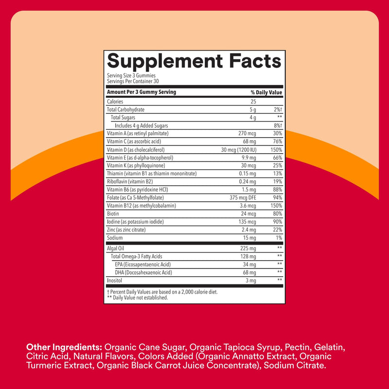 SmartyPants Plus Multi & Omegas Men and Women's Multivitamin Gummies with Omega 3 DHA/EPA, Vitamin D3, C, B12, B6, A, K, Zinc, Biotin, Clean Label, Three Fruit Flavors, 90 Count (30 Day Supply) Adult Mutivitamin Gummies