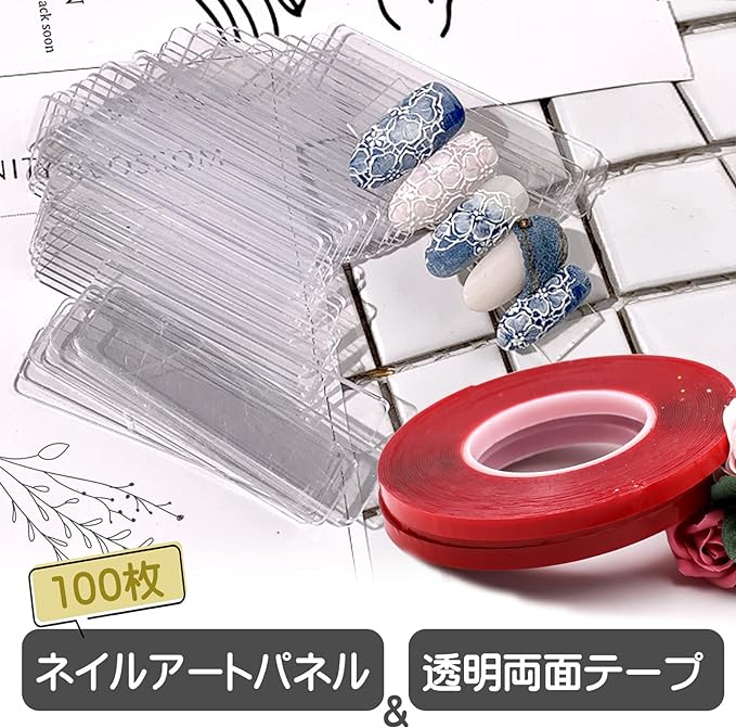 PIENSE Nail Art Panels, 100 Pieces, Clear, Transparent, Nail Tips, Art Tips, Display, 32.8 ft (10 m) Strong Double Sided Tape Included (100 Panels / Double Sided Tape 32.8 ft (100 m) - BeesActive Australia