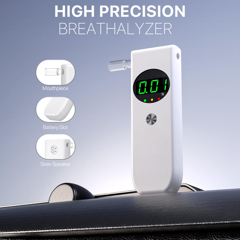 Breathalyzer, Professional-Grade Accurate Alcohol Breathalyzer Tester with LCD Digital Display and 10 Mouthpieces, Portable Alcohol Tester for Home and Party Use (White) White - BeesActive Australia