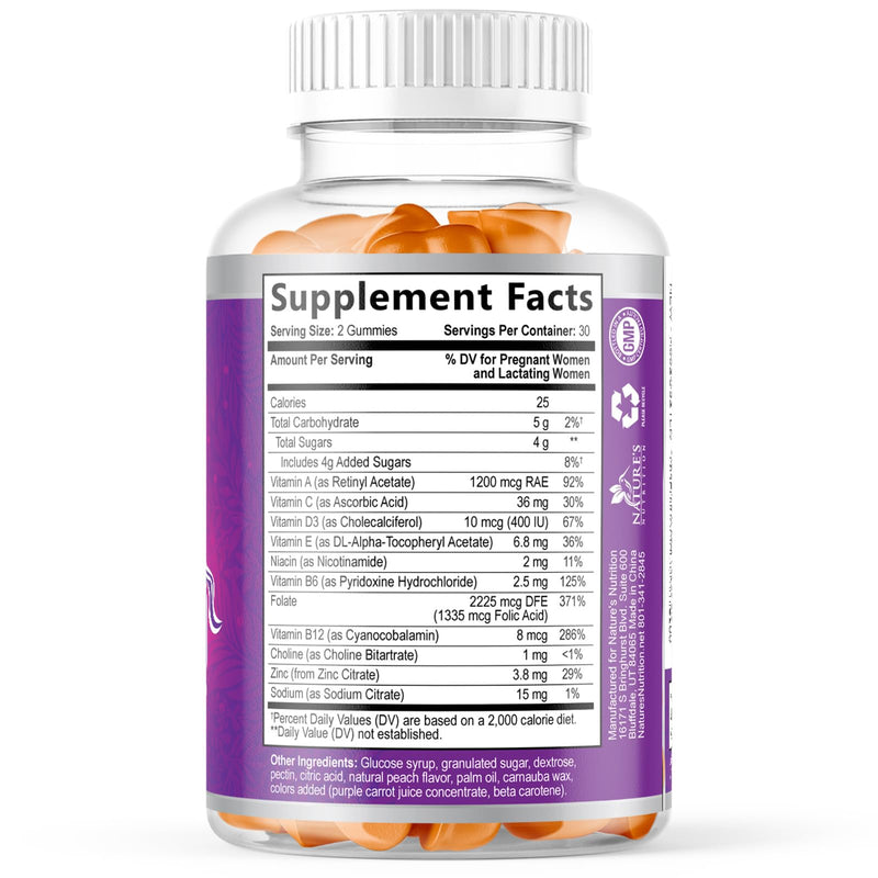 Prenatal Vitamins for Women - Pregnancy Vitamins Gummies with Folic Acid, Vitamin A, C, D3, B12, B6 - Prenatal Multivitamin Gummy for for Fetal Support, Pregnant & Nursing Women - 60 Gummies 60 Count (Pack of 1)