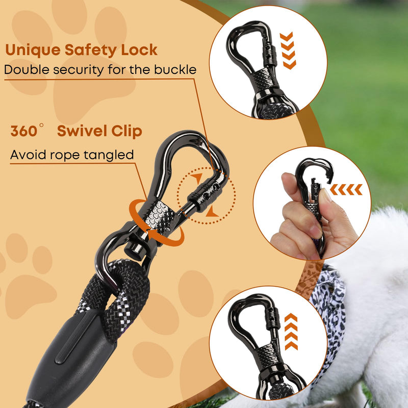 Long Dog Leash for Dog Training 16FT/30FT/50FT/100FT, Reflective Dog Leash with Lockable Hook, Heavy Duty Dog Lead Tie Out Rope for Large Medium Small Dogs Outside Walking, Playing, Camping, or Yard 30FT*3/8 inch Black - BeesActive Australia