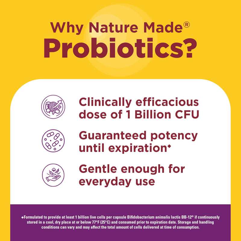 Nature Made Probiotics for Women and Men, 30 Probiotic Capsules | 1 Billion CFU from Live Cultures for Immune & Digestive Support, No Refrigeration Needed, 30 Day Supply 30 Count (Pack of 1)
