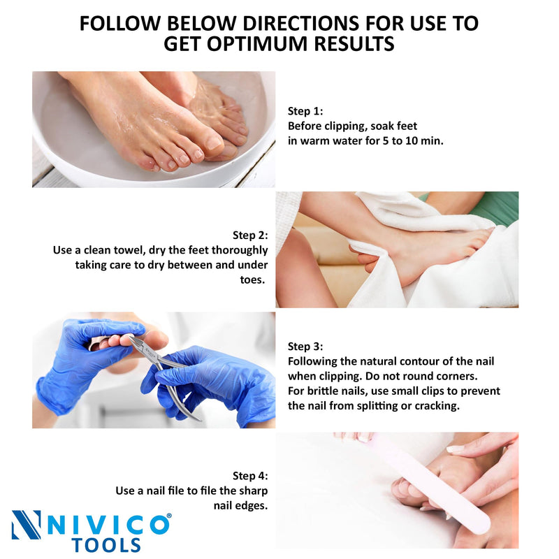 NIVICO Nail Cutter Corner Nipper Ingrown Toenail Trimmer 5" - 13cm Double Leaf Wire Spring, Podiatry Stainless Steel Nail Nippers, Professional Nail Cutter for Thick Toenails for Seniors