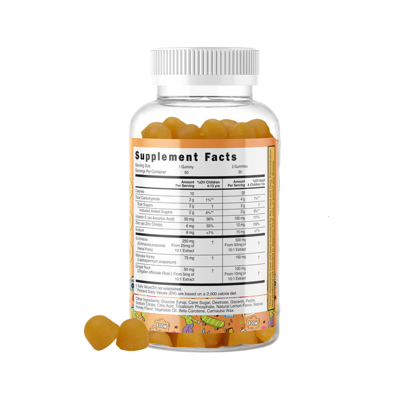 Generic 5-in-1 Kid's Immune Support Gummy, Manuka Honey, Vitamin C, Zinc, Echinacea, Ginger, Gummy Supplement, Essential Immune Support Gummies for Daily Use, Natural Citrus Flavored - 60 Count