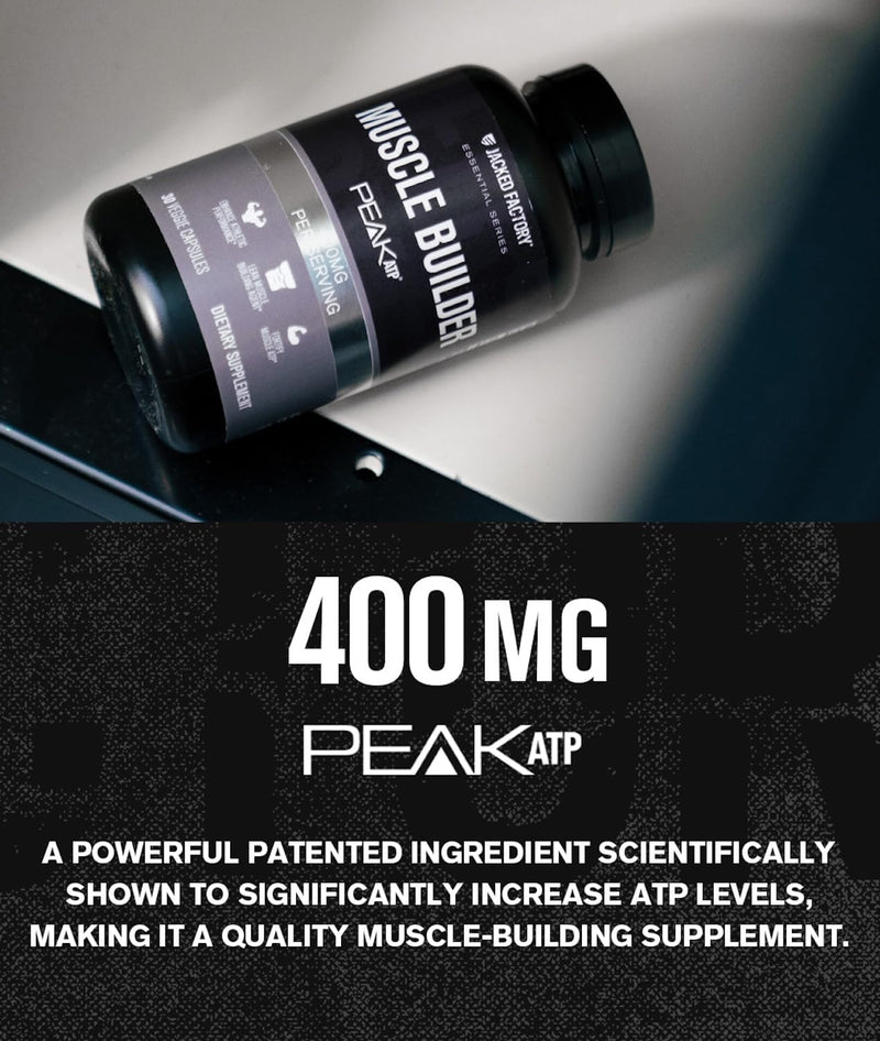 Jacked Factory Essentials Muscle Builder - ATP Muscle Builder for Men with Peak ATP to Support Muscle Gain, Enhance Athletic Performance, & Increase Strength - 30 Capsules - BeesActive Australia