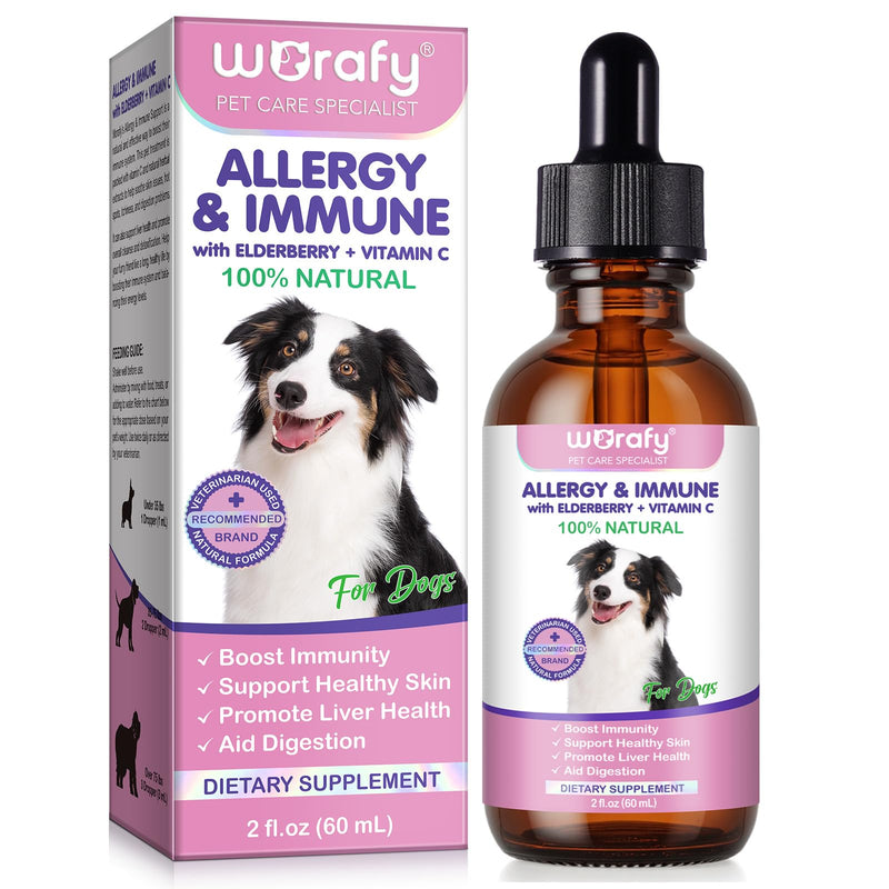 Dog Allergy & Immunity Boost Drops 60ml - Bacon Flavour Natural Itchy Skin Relief, Liver Support & Anti-Inflammatory Supplement for Dogs of All Breeds