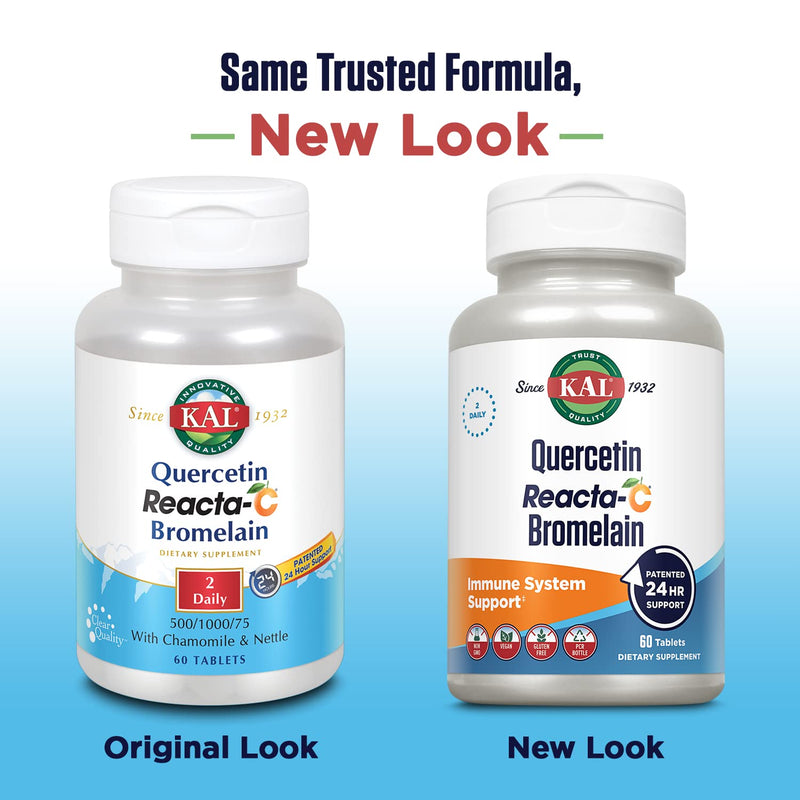KAL Quercetin with Bromelain - Bromelain Quercetin Supplement for Men & Women, Complex with Vitamin C, Nettle, & Chamomile, Immune Health Support, Vegan, Non GMO, Gluten Free - 60 Tablets | Bromelain Quercetin Supplement for Men & Women, Complex with V...