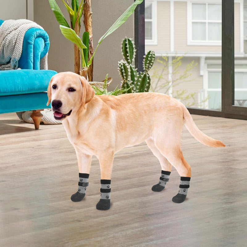 KOOLTAIL Anti Slip Dog Socks for Hot/Clod Pavement to Prevent Licking Paws，Dog Booties for Hardwood Floors, Traction Rain Dog Boots&Paw Protectors Shoes with Grip for Small Medium Large Senior Dogs S Grey with Black Paw - BeesActive Australia