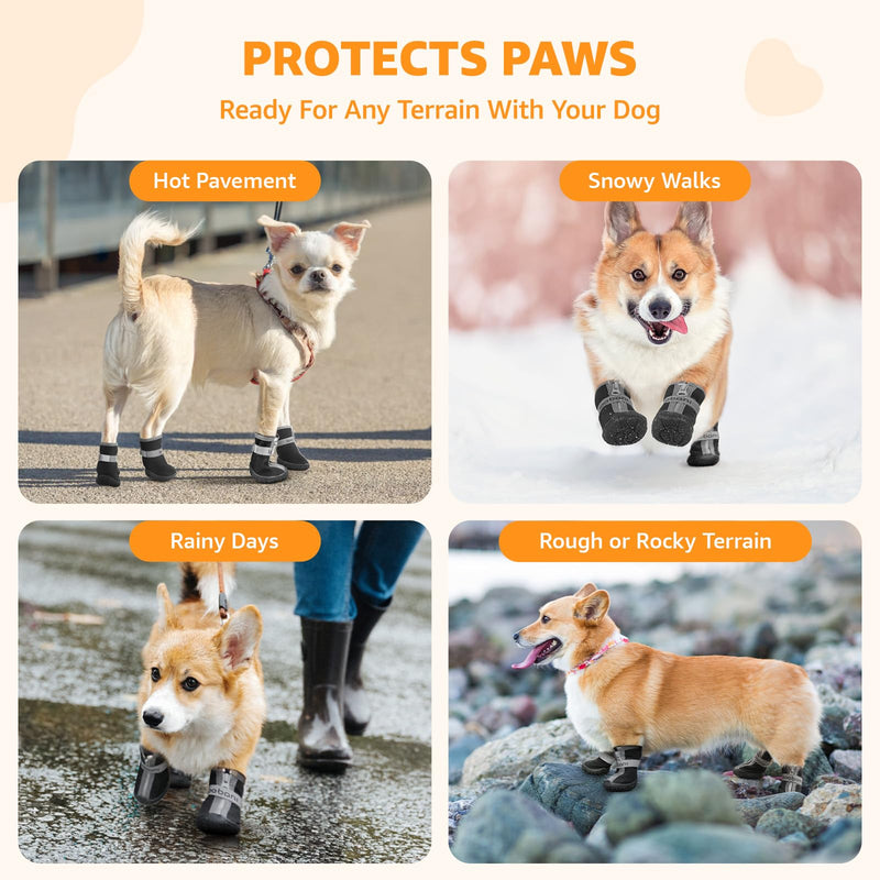 Dog Shoes Small Size Dogs - Dog Boots & Paw Protectors for Hot Pavement Winter Rain Snow, Waterproof Dog Booties with Reflective Strap for Outdoor Hiking Walking Running Training Size 3 #3 - BeesActive Australia
