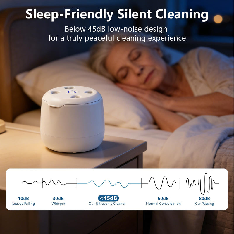 42kHz Ultrasonic Retainer Cleaner Machine,with 4 powerful 254nm UV lights,Pratical Dental Ultrasonic Cleaner for Denture, Night Guard, Mouth Guard, Aligner, Braces, Toothbrush Head & Jewelry (White)