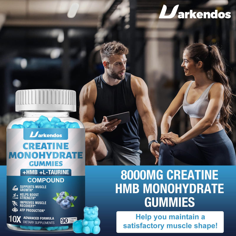 2 Pack Creatine HMB Monohydrate Gummies, Contains Vitamin B6, B12 and L-Taurine,Creatine Gummies for Men & Women, Promote Muscle Growth, Blueberry Flavor Supplement 90 Count (Pack of 2)