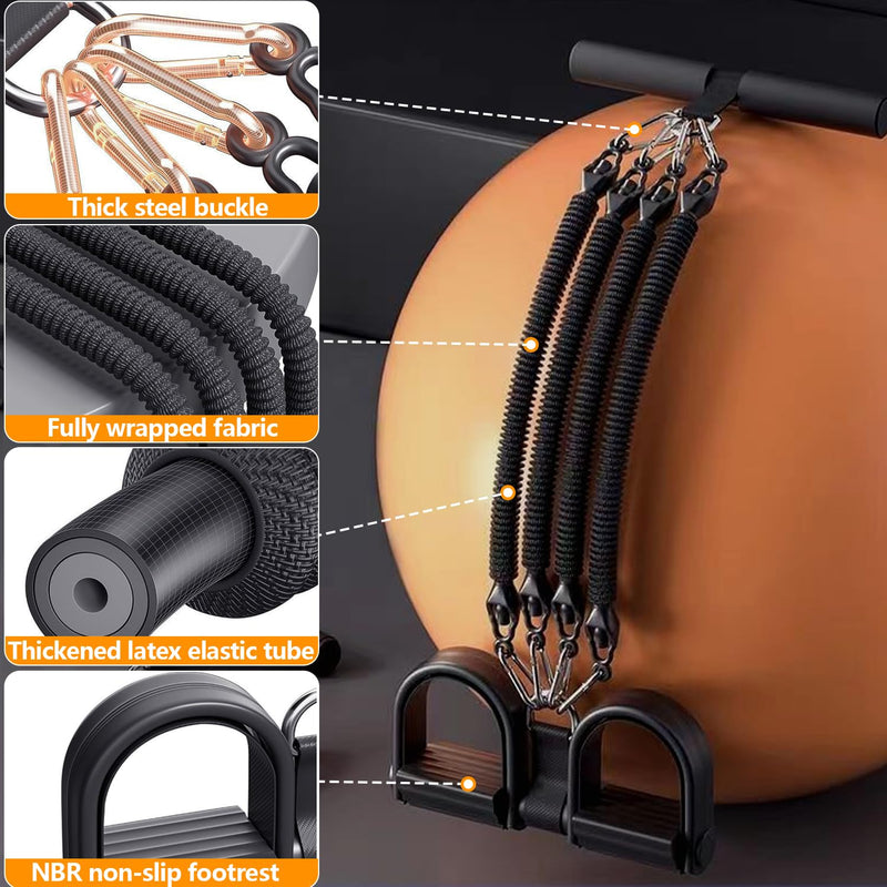 Upgrade Foot Pedal Resistance Band, 100lbs Adjustable 4 Tube Pedal Ankle Puller Resistance Band with Handle, Multifunction Home Gym Equipment, Stirrup Puller for Men Women for Full Body Workout Black 4 Tube
