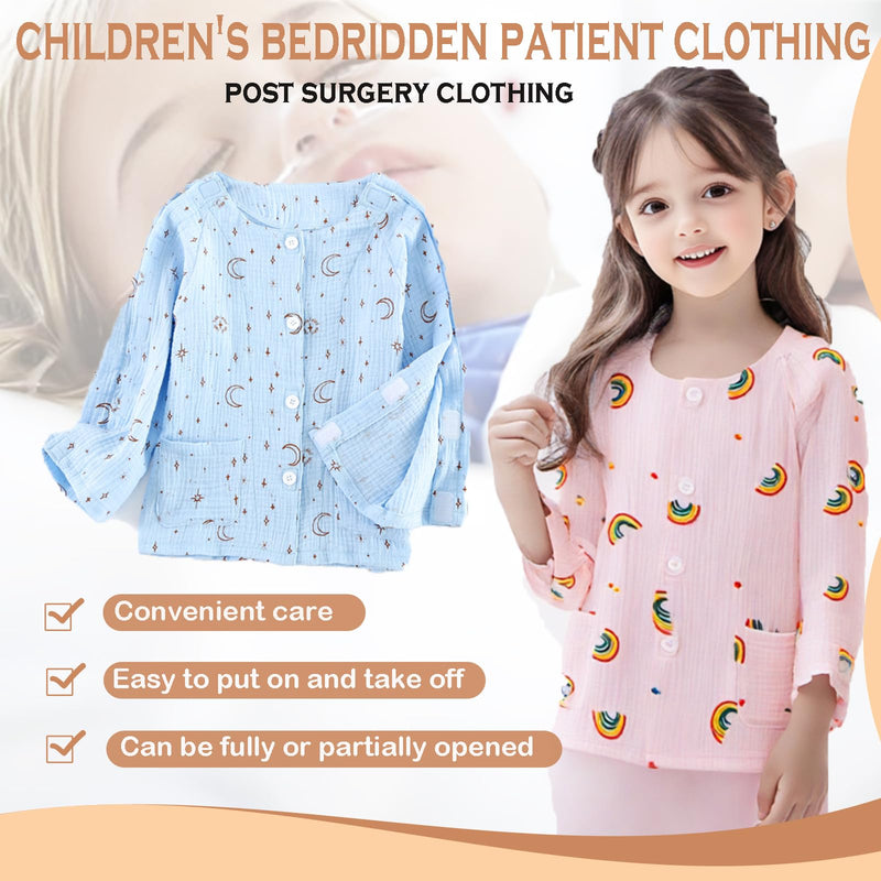 Children's Bedridden Patient Clothing Easy to Put on and Take Off,Post-Op Tear Away Clothes Suitable for Bedridden,Paralyzed,Fractured,Disabled White 7/140
