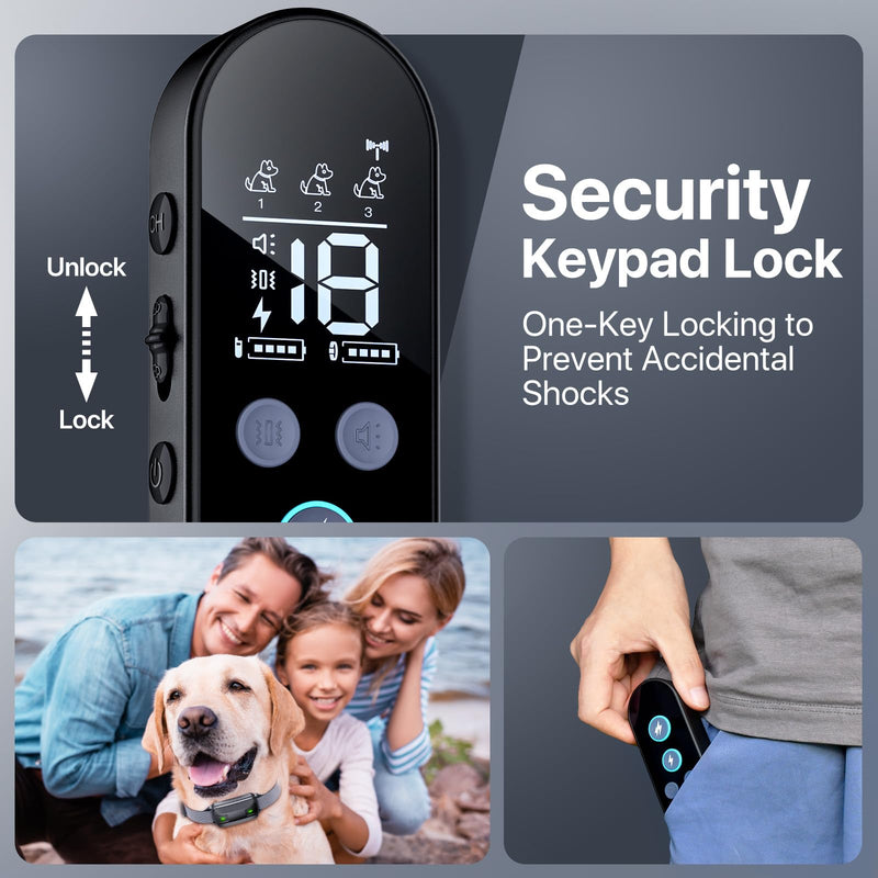 Dog Training Collar, Dog Shock Collar with Remote Control for Medium Large Dogs 40-120lbs Waterproof, Shock Collar for Dogs with Beep Vibration Shock and Security Lock Classic BLK - BeesActive Australia