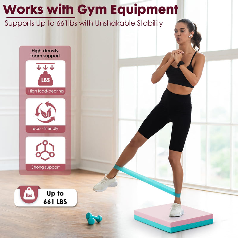 Balance Pad- High-Density Foam Cushion Mat for Yoga, Exercise & Fitness, Non-Slip Stability Trainer for Core Workouts, Thick Foam Balance Board (16x13x2.4 Inches) Pink & Light Blue