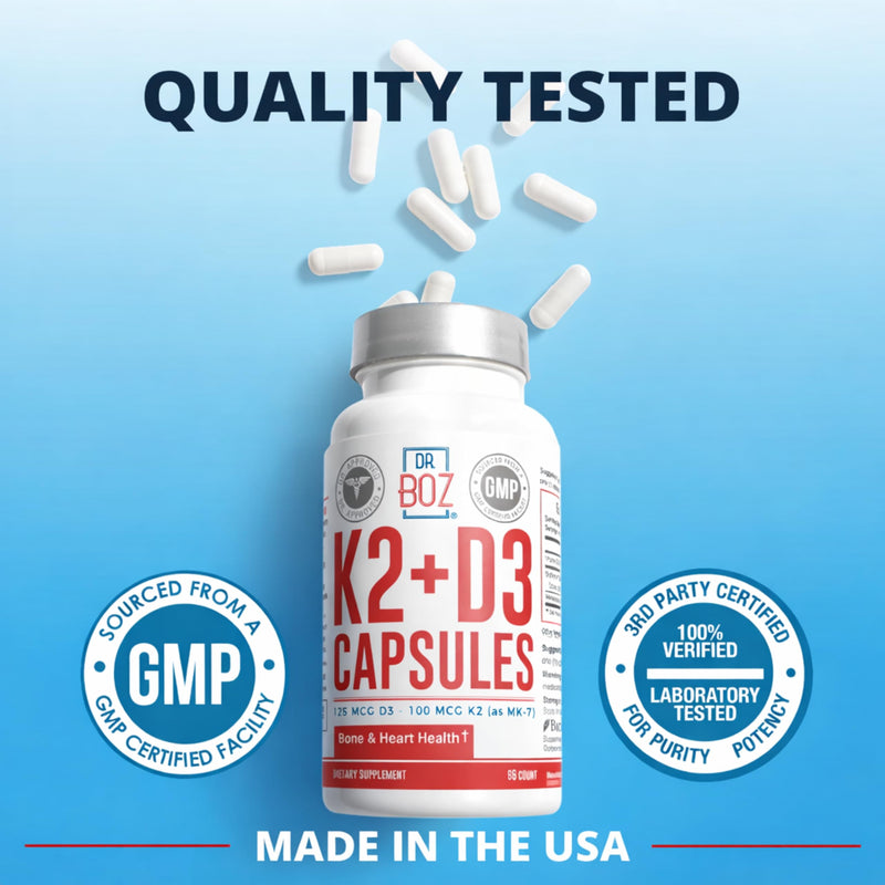 Dr. Boz Vitamin K2+D3 Capsules with BioPerine, 66 Count