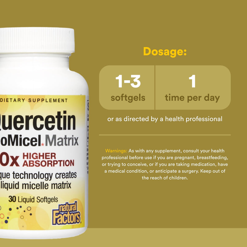 Natural Factors Quercetin LipoMicel Matrix - Supports Immune Health & Capillary Health - Antioxidant Support Supplement with Highly Absorbable Quercetin - 30 Softgels (30 Servings) 30 Count (Pack of 1)