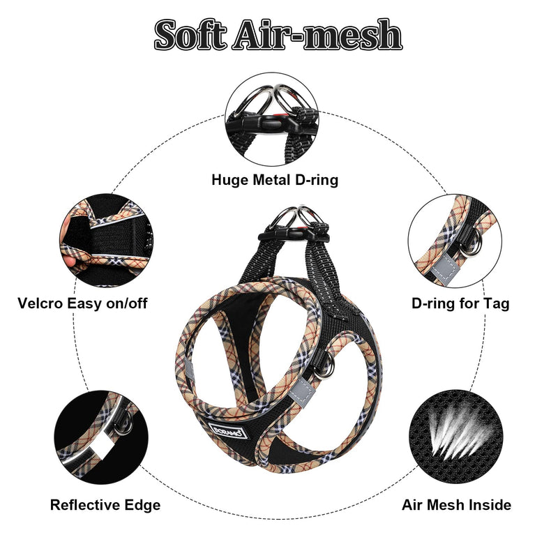 DORAMIO Dog Harness Small Dogs with Leash, Step-in Harness Reflective Breathable Chest Harness Anti Pull Safety Harness Cat Harness for Small Dogs, Cats (Black Yellow, XS) Black Yellow - BeesActive Australia