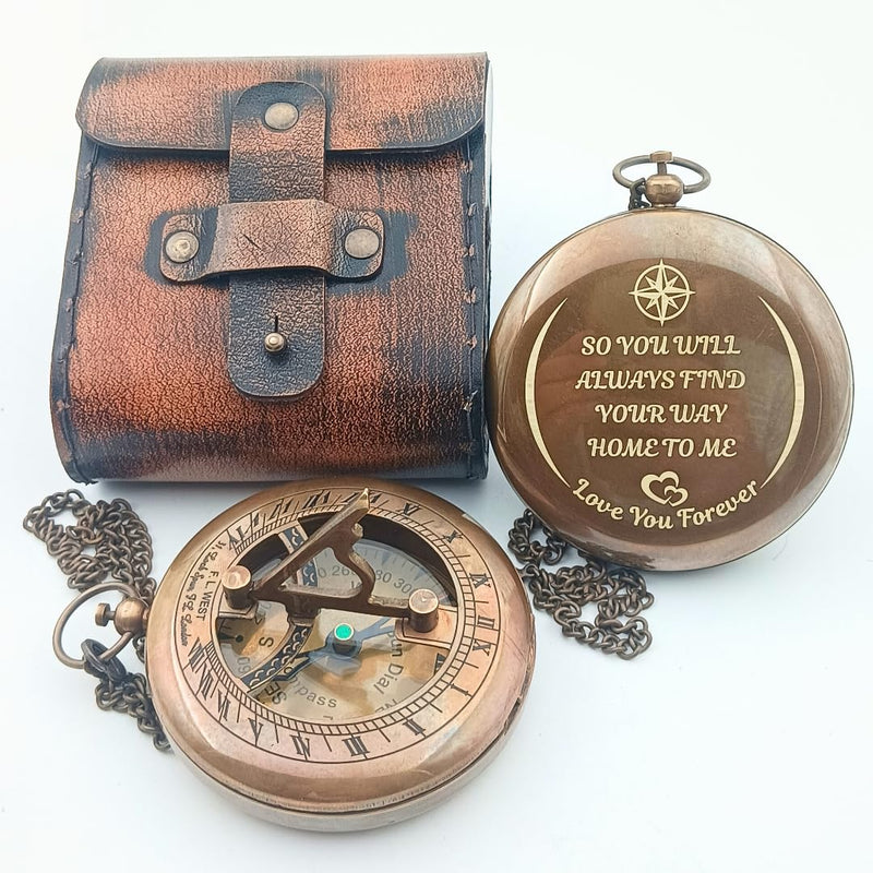 DAYOLX So You Can Always find Your Way Back to Me - Personalized Sundial Compass - Luxury Gift - Anniversary Sundial Compass - Brass Personalised Gifts for Men with Engraved Message, 3 inch - BeesActive Australia