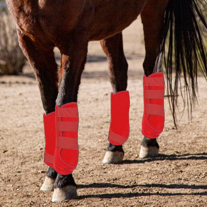 4X Horse Boots Front Hind Legs Guard Reusable Tendon Protector Leg Wraps Leg Protection for Training Equestrian Equipment, red