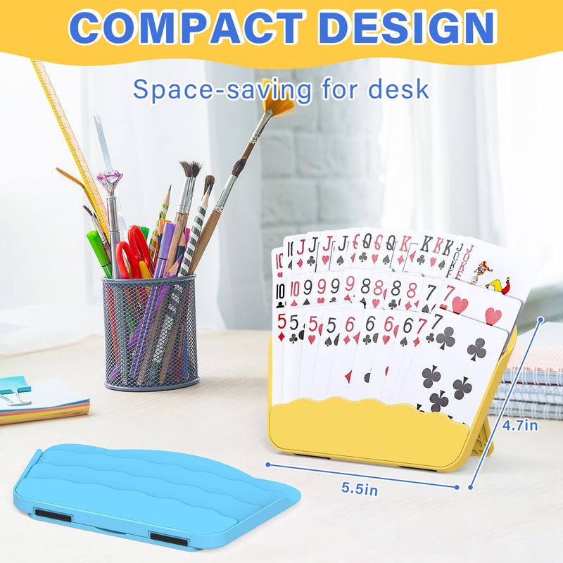 Playing Cards Holders Stands Decks w/Foldable Tabletop Stand, 3 Layers Design for Poker UNO Cards, Playing Card Accessories, Set of 2 (1 Blue + 1 Yellow) 1 Blue + 1 Yellow - BeesActive Australia