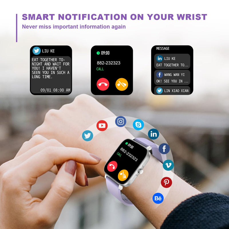 Smart Watch for Men Women Compatible with iPhone Samsung Android Phone 1.69 inch Full Touch Screen IP68 Waterproof Bluetooh Fitness Tracker Heart Rate/Sleep Monitor (Purple) purple