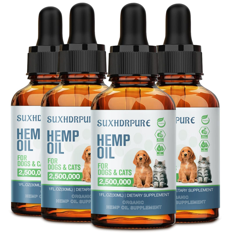Hemp Oil for Dogs and Cats - Helps with Anxiety Pain Stress Sleep Arthritis Seizures Aggressive Relief - Support Hip Joint Health - Hemp Oil Drops Calming Treats (4 Pack)