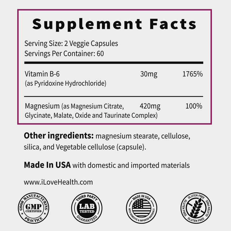 Magnesium Glycinate Complex 420mg with Vitamin B6 – High Absorption Magnesium for Sleep, Muscle & Nerve Support – Made in USA | Eurofins 3rd-Party Tested – Vegan, Non-GMO – 120 Capsules