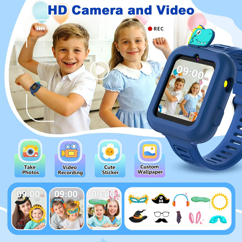 Smart Watch for Kids Boys Gift Age 3-12 with 39 Games Camera Video Alarm Clock Music Pedometer Flashlight 12/24 hr HD Touch Screen Kids Watch Birthday Toys for Boys Ages 4 5 6 7 8 9 10(Blue) Blue