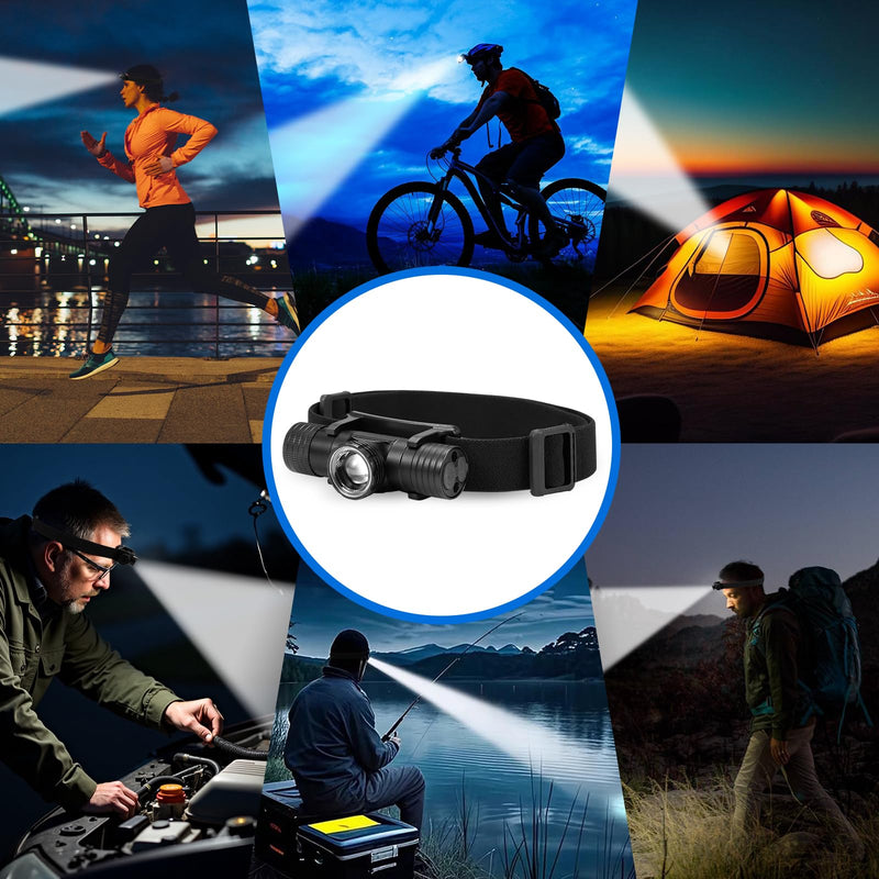 2 Pack 2200 mAh USB-C Rechargeable Dual Power Headlamp with Twist Focus Beam and Magnetic Base Manual & Gesture Sensing Control-Black Black