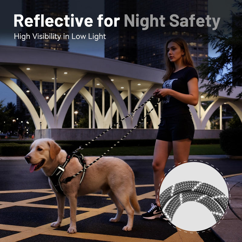 Hands-Free Dog Leash, 6.5ft Heavy Duty Reflective Nylon Leash with Dual Metal Hooks, Adjustable Crossbody & Waist Use for Walking, Jogging and Heel Training (Grey) Black - BeesActive Australia