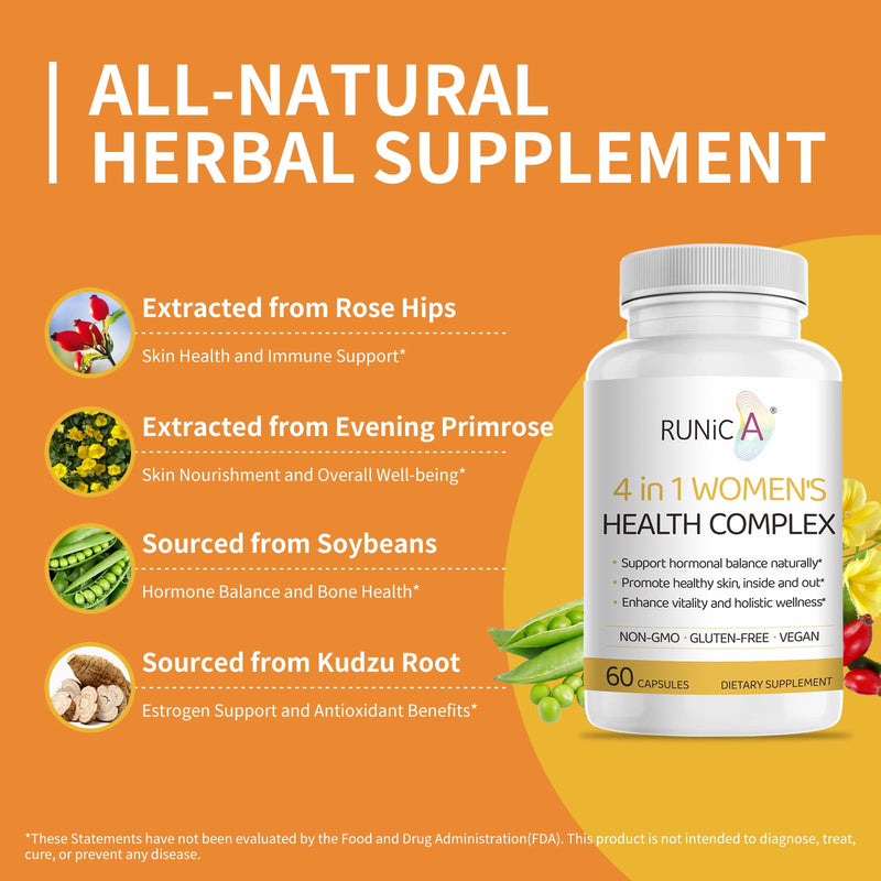 4-in-1 Women‚Äôs Hormonal Balance Complex Supplement | Rosehip, Pueraria & Evening Primrose with Soy Isoflavones | Menstrual Cycle, Menopause, Energy Level & Healthy Skin Support 30-Day Essentials Pack